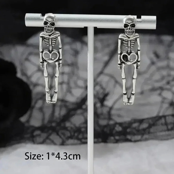 Halloween Skull Skeleton Removable Stud Earrings Ghost Couple Human Body Earring - Picture 5 of 5